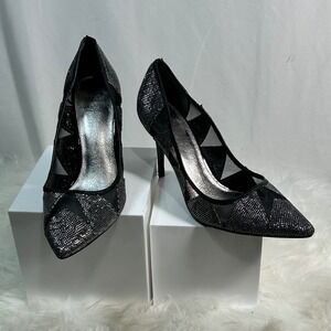 Adrianna Papell Women's Black Sparkle Mesh Pointed Toe Stiletto Heels Shoes 9.5M